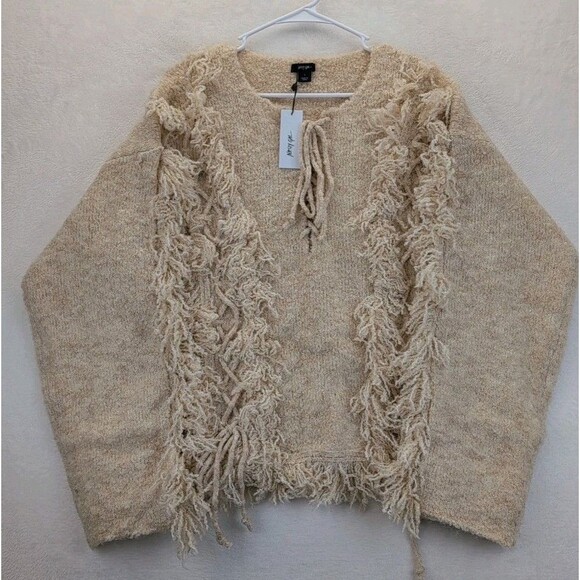 NASTY GAL Knitted Fringe Long Sleeve Pullover Lace Up Front Sweater NWT Large - Picture 1 of 10